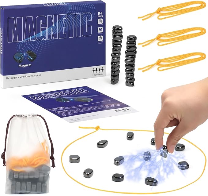 Magnet Game with 3 String, 24 Travel-Stones Magnetic Chess Game for Family & Party & Travel & Camping - Puzzle Strategy Games, Player Games for Kids & Adults (Age 9+)