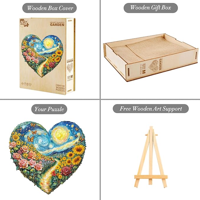 Wooden Puzzles for Adults - 190 Pieces Heart-Shaped Garden Wooden Puzzle - Unique Animal Shape Wood Cut Puzzles - Eco-Friendly Home Office Decor (M-11.4 * 10.8in)