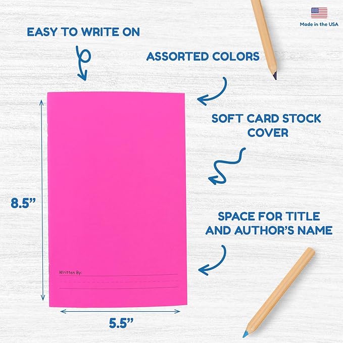 Hygloss 48 Pcs Blank Storybooks for Kids - Bulk Small Notebooks Journals Colorful Soft Cover Notebooks - 5.5x8.5-24 Half-Lined Pages - Blank Books for Kids to Write Stories & Illustrate