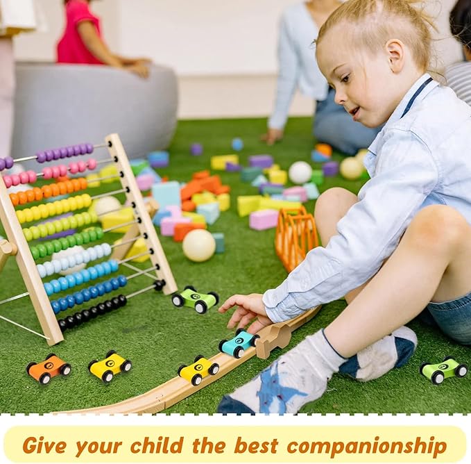 Sotiff 8 Pieces Wooden Mini Car Wood Race Car Track Ramp Replacement Toy Vehicle Play Sets for Toddlers Party Gift