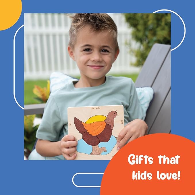 Life Cycle of A Chicken | 20 Piece Wooden Jigsaw Puzzle for Kids | for Preschool Kids, Learning Educational Toys Gifts for Boys & Girls 3+ Years