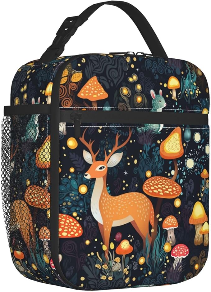 Fantasy Forest Mushrooms Grass Reusable Lunch Box Food Bag Insulated Lunch Bag for Teenage Boys Girls School Beach