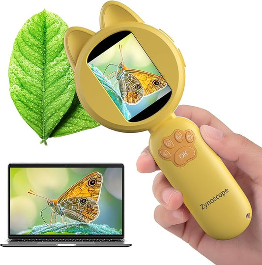 Kids Microscope 100X Magnification, STEM Handheld Digital Science Kit, Portable Educational Toy for Ages 3-16, Birthday for Boys & Girls Yellow