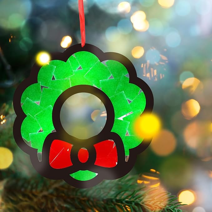 32 Set Christmas DIY Craft Kits,Christmas Tissue Paper Sign Craft Kit Christmas Tree Ornaments Suncatchers Craft Craft for Winter Xmas Classroom School Decorations DIY Art Project Activities