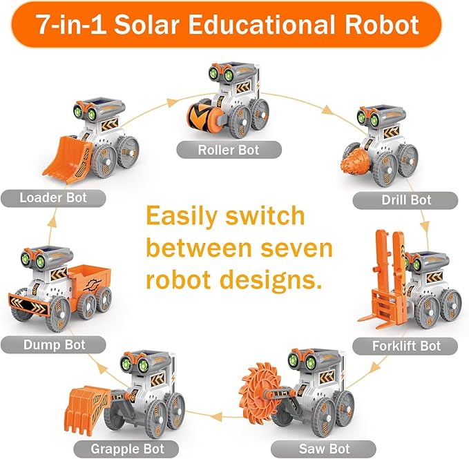 7-in-1 Stem Toys for Kids Ages 8-13,Educational DIY Solar Power Robot Kit ,Building Toys Science Kits Robotics Set Engineering Projects Gifts for 8 9 10 11 12 13 14 Years Old Boy Girls Teens