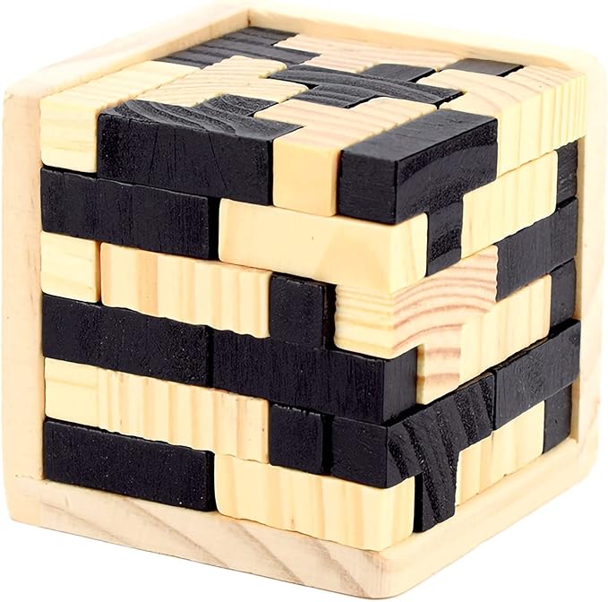 3D Wooden Brain Teaser Puzzle Cube Wooden Puzzles T-Shaped Jigsaw Logic Puzzle Game Puzzles Educational Toy for Kids and Adults (Black)