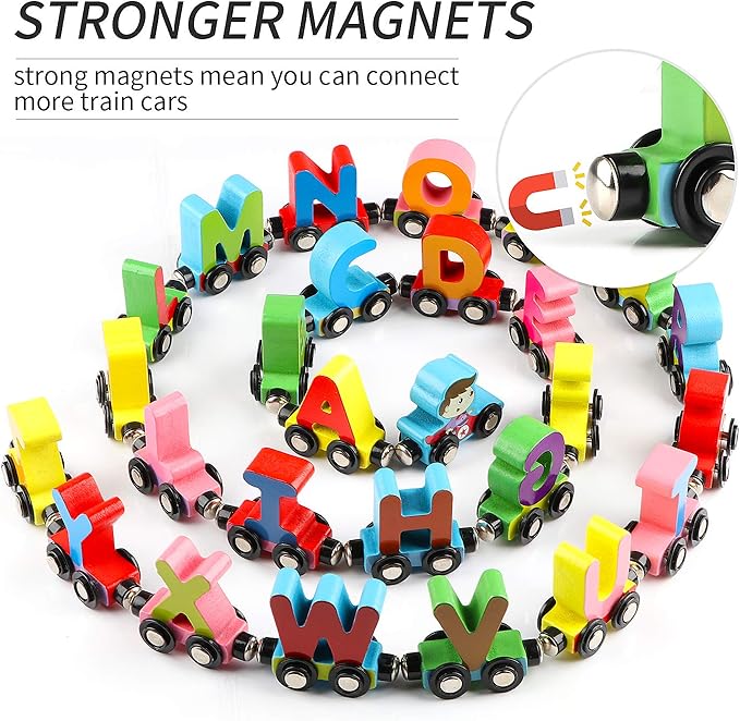 Wondertoys 27 PCS Wooden Alphabet Train Toy Wooden Magnetic Alphabet ABC Train Set