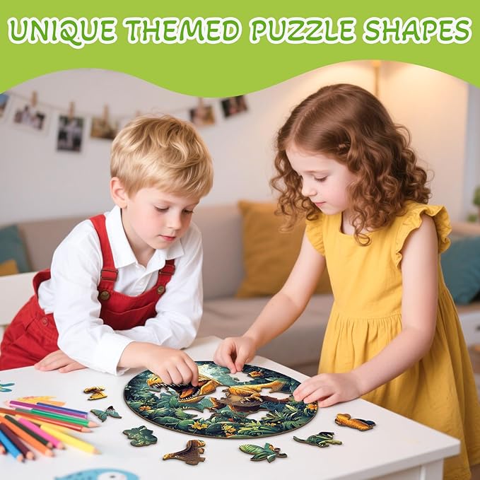 Wooden Puzzles for Kids Ages 4-6, Dinosaur 50 Pieces Kids Puzzle, Children Birthday Easter Puzzle Gift Idea, Educational Puzzles Toys for Boys and Girls (11.4 * 11.4in)