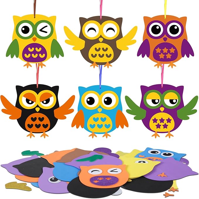 Fennoral 12 Pack Fall Craft for Kids Owl Craft Kits Make Your Own Owl Foam Stickers DIY Arts and Crafts for Boys Girls Art Activities Party Supply Autumn Thanksgiving Decoration