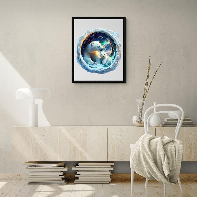 KAAYEE Wooden Puzzles for Adults, 3D Vision Effect Warm Aurora Cave Bear Wooden Jigsaw Puzzle Unique Shape Wood Puzzle Adult, 3D Effect Flat Puzzle Birthday Family Game (M-11.4 * 11.1 in-200pcs)