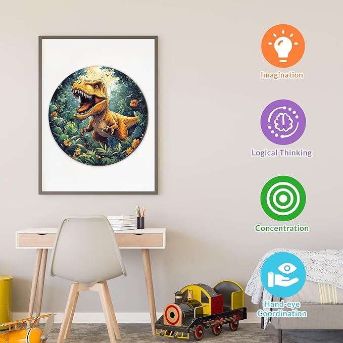 Wooden Puzzles for Kids Ages 4-6, Dinosaur 50 Pieces Kids Puzzle, Children Birthday Easter Puzzle Gift Idea, Educational Puzzles Toys for Boys and Girls (11.4 * 11.4in)