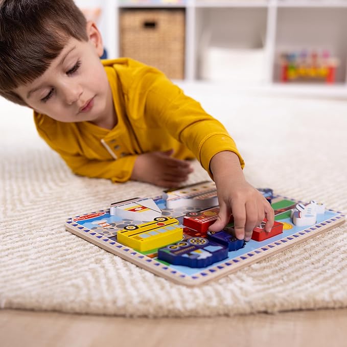 Melissa & Doug Vehicles Wooden Chunky Puzzle - Plane, Train, Cars, and Boats (9 pcs) - FSC Certified