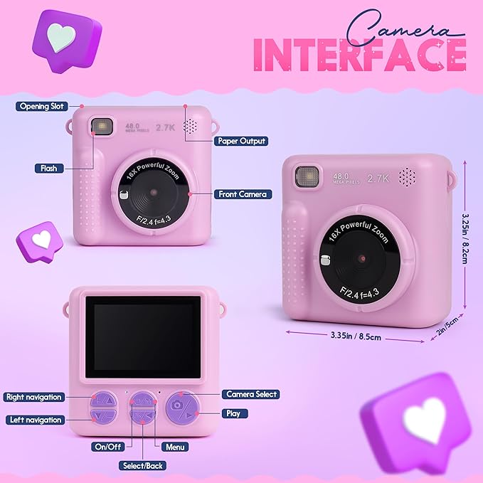 Photomaker Kit - Instant Print Camera for Kids Plus DIY Journal Kit for Girls - 150 Pcs Tween Journal & Camera for Girls - 6 7 8 9 10 11 12 13 14 Year Old Girl (Lilac)