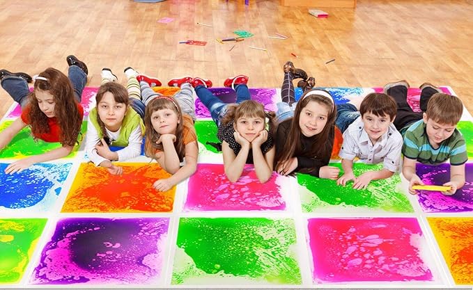 Art3d Liquid Sensory Floor Tiles 30 x 30 cm Playroom Dance Floor Square Colourful 4 Tiles