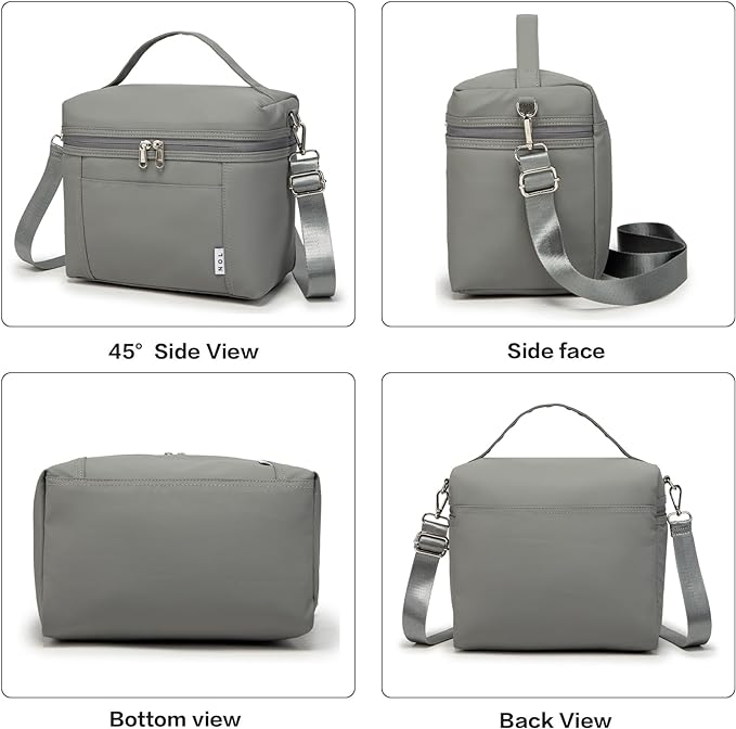 NOL Natural Organic Lifestyle Insulated Lunch Bags for Women Cooler Bag Lightweight Nylon Waterproof Lunch Box For Work (Cool gray, Medium(normal))