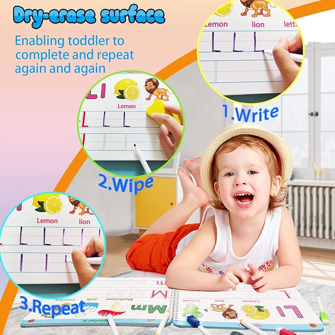 Preschool Learning Activities Educational Workbook - Toddler Prek Montessori Handwriting Practice Activity Tracing Toys Busy Book for Kids, Autism Learning Materials and ABC Learning Book