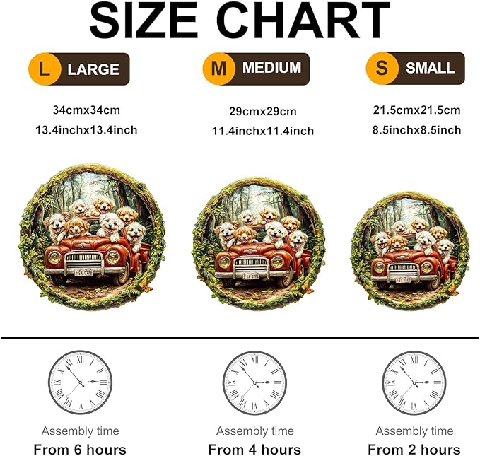 Wooden Puzzles for Adults - 200 Pieces Dog Truck Wooden Puzzle - Unique Animal Shape Wood Cut Puzzles - Eco-Friendly Home Office Decor (M-11.4 * 11.4in)