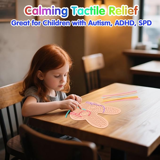 2-Pack Sensory Activity Board for Kids, Double-Sided Fidget Toy with 20 Silicone Strips(Color in ramdon), Montessori-Inspired Fine Motor Skill Toy for Autism, ADHD, Anxiety Relief, Ages 3+