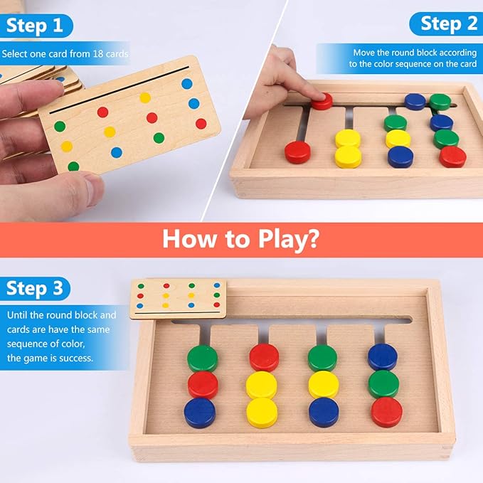 Montessori Learning Toys Slide Puzzle Color and Shape Matching Logic Puzzles for Kids, Preschool Educational Wooden Brain teasers Toy for Child Kids Age 3 4 5 6 7