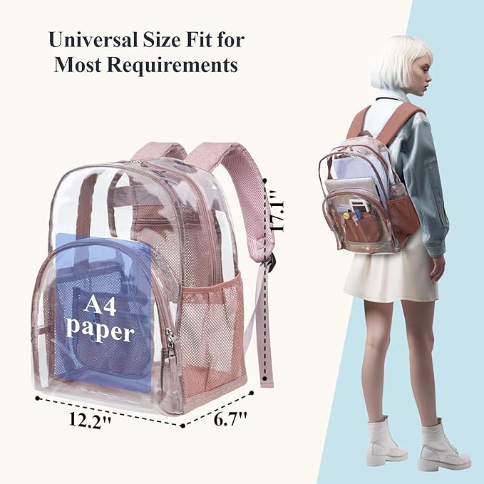 PACKISM Clear Backpack - 17 inch Heavy Duty Clear Backpacks for School, Large Transparent Bookbag for Students (Age 12+)