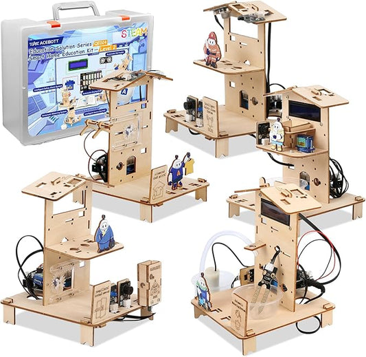 5-in-1 ESP32 STEM Kits for Kids Age 8-12, Wooden 3D Puzzle Toys Smart Home School Educational Science Building Kit for Students, Engineering Model Kits Birthday Gift Craft for Teen Boys Girls