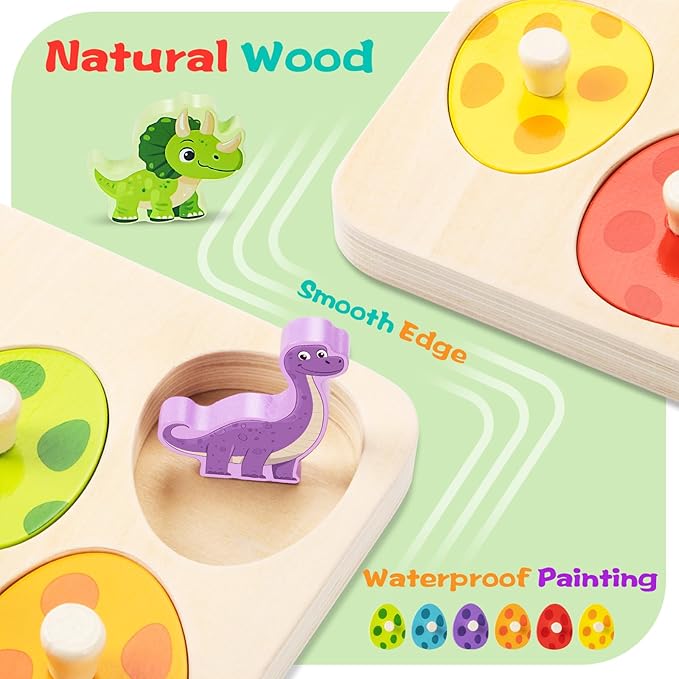 Wooden Puzzles for Toddlers 1-3, Dinosaur Matching Egg Puzzle Montessori Toys for 1 2 3 Year Old Boy Girl Gifts, Preschool Education Learning Toys