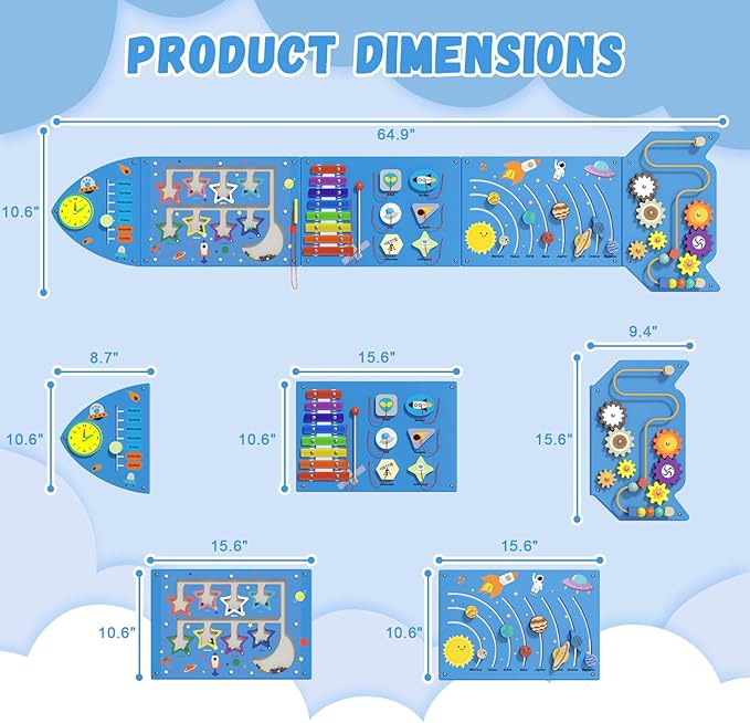 Spocold Rocket Panels - Sensory Toddler Wall Toys (5pcs Blue)