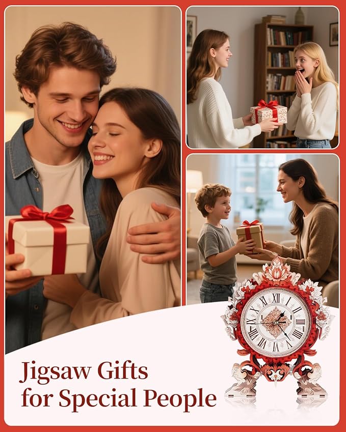 3D Wooden Puzzles for Adults, 3D Puzzles Flame Flower Clock Kit (with Pendulum), Wooden Puzzle for Adults Teens Home Wall Decor Clock Christmas Day Puzzle Gifts for Adults