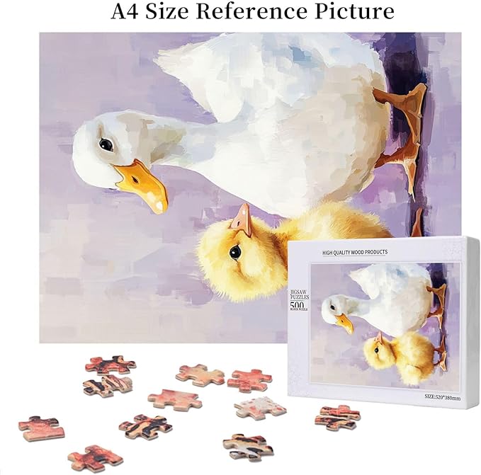 Adorable Chicks and Ducklings,500 Piece Wooden Jigsaw Puzzle for Adults,Heartwarming Farmyard Artwork,Brain Training Challenge,Stress Relief Activity,Eco-Friendly Woodens Pieces