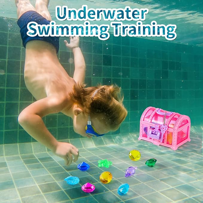 28 Pcs Colorful Diving Gem Pool Toys Set with Treasure Pirate Box Swimming Gem Pirate Diving Toys Underwater Toy for Pool Use Treasures Sets (Multicolor 30-40mm)