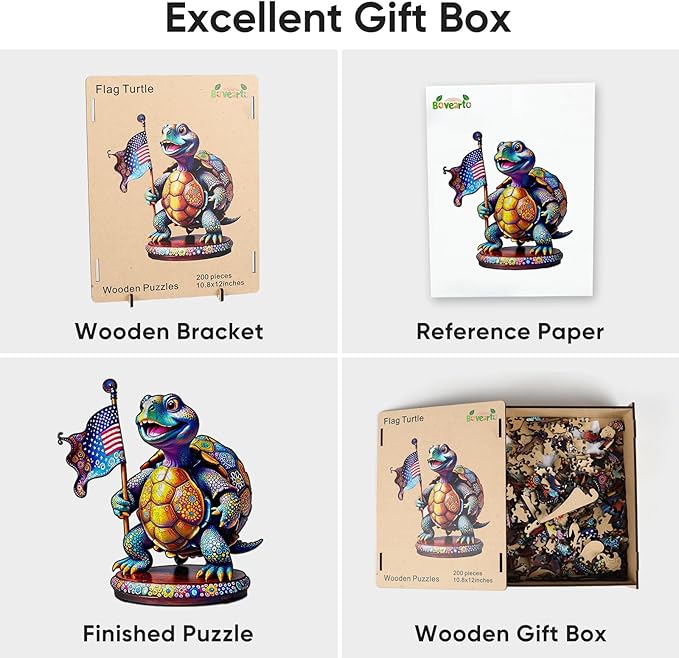 Wooden Puzzles for Adults, 455 Pieces Flag Turtle Wooden Jigsaw Puzzles, Animal Unique Shaped Puzzle Gifts for Adults and Kids on Birthday, Thanksgiving, Family Puzzle Games (15.6''*17.3'')