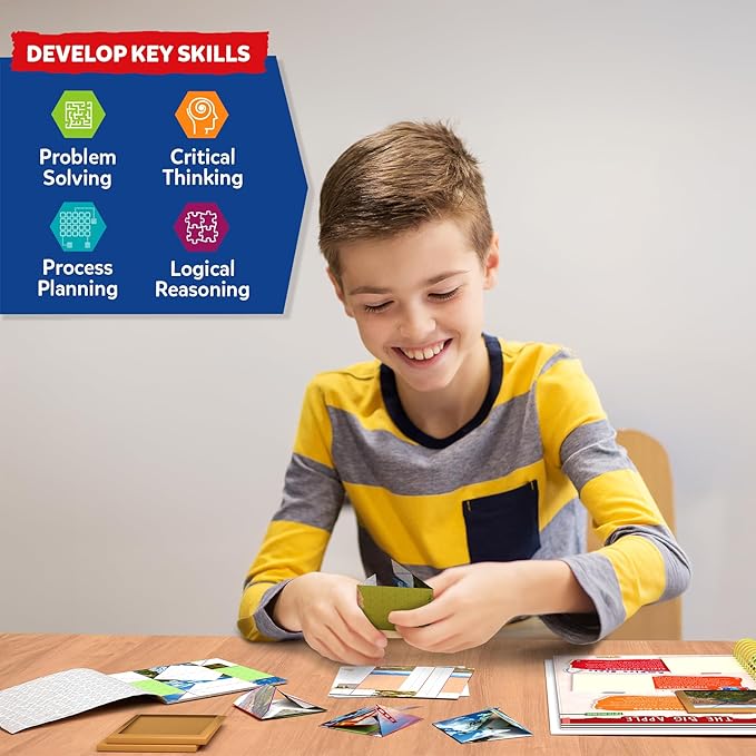 Skillmatics Scrapbooking Kit & Origami Puzzle Book - DIY Folding Brain Teasers, STEM Learning & Travel Toy with 48 Puzzles, Educational Gifts for Girls & Boys Ages 7, 8, 9, 10 & Up
