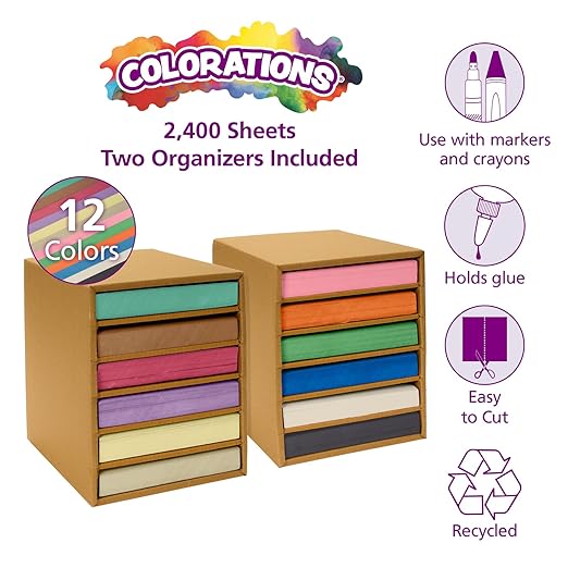 Colorations Lightweight Construction with Organizers - 2,400 Sheets - 9" x 12", Assorted Colors, Bulk Arts and Crafts Supplies, Classroom Must Haves