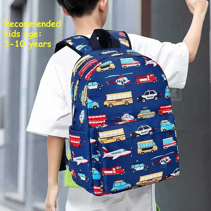 Kids School Backpack with Lunch Box for Boy Kindergarten BookBag School Bag Preschool Kindergarten Toddler Backpack (Car Airplane Pattern-Navy)