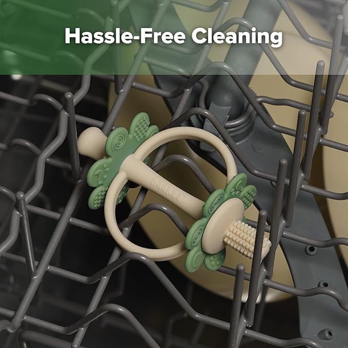 haakaa Silicone Baby Teething Toys,Nipple-Shaped End for Gum Massage,360Β° Baby Toothbrush Head for Self-Brushing Training,Easy to Grip-Pea Green