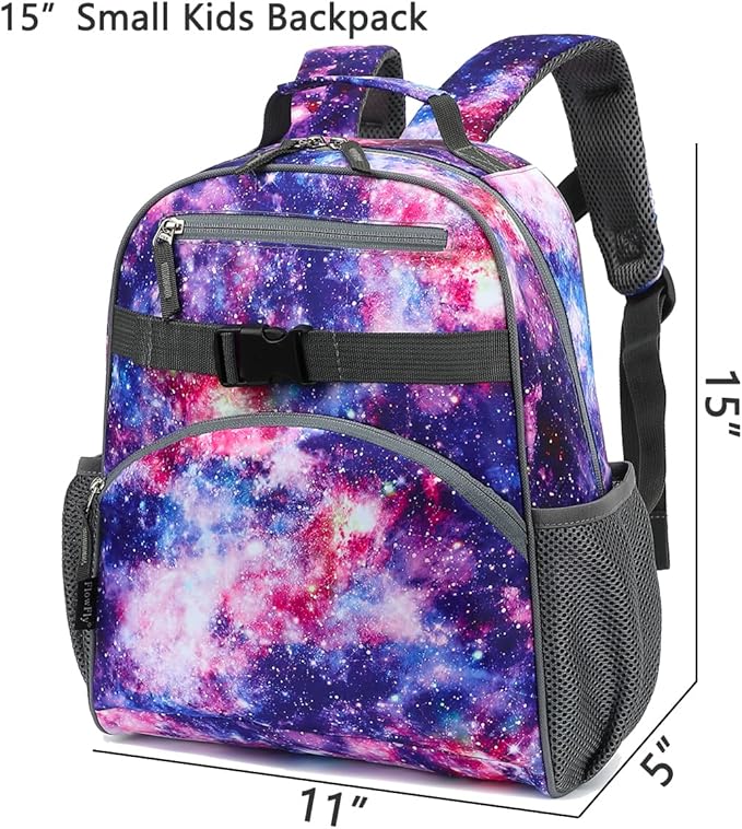 FlowFly Kids Backpack for Toddler Boys Girls, Simple Lightweight Bookbag for Daycare Kindergarten Elementary School Travel, Small Modern Bag (Medium 15''), Galaxy