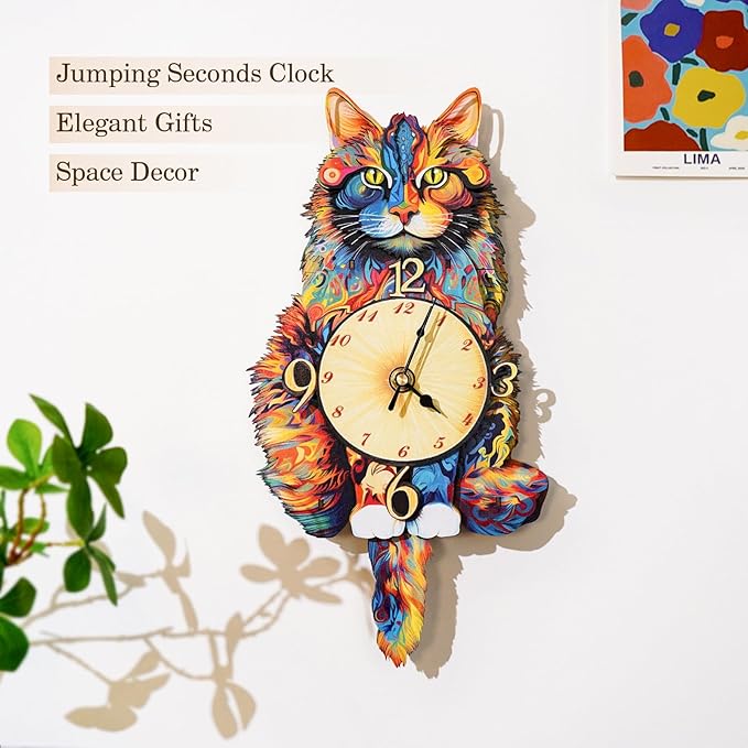 3D Wooden Puzzles for Adults Maine Coon Clock - Model Building Kit Cat Clock Puzzle Creative Craft Gift Home Deco for DIY Enthusiasts, Brain Teaser Building Set Birthday Gifts