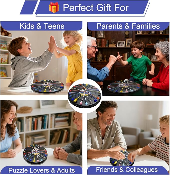 Rope Untangling Puzzle Game for Kids & Adults, 3-Level Brain Teaser with 22-Hole Board & 10 Colorful Ropes, Educational Travel Toy, Family Party Game with Strategy Challenges