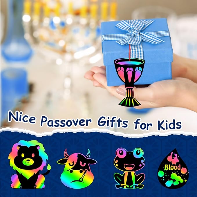 JULMELON 36 PCS Passover Crafts, Rainbow Scratch Paper Art for Passover Gifts Magic Color Passover Scratch Off Cards for Activities DIY Drawing Project Party Favors