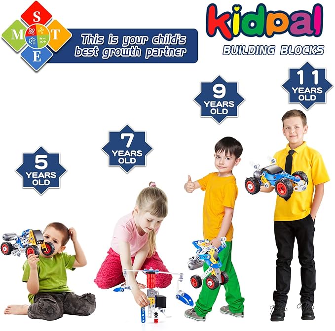 Erector Set for Boys 6-12, Building Toys for Kids Ages 4-8, 5 in 1 STEM Toys Ages 4-7 with Electric Power Motor, Construction Toys for Age 5 7 8 9 Years Old, 113 PCS DIY