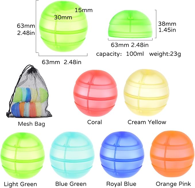 Reusable Water Balloons for Kids, 24PCS Refillable Latex-Free Silicone Water Bomb with Mesh Bag, Summer Toys Beach toys Swimming Pool Party Supplies Bath Toy Outdoor Idea Gift for Kids