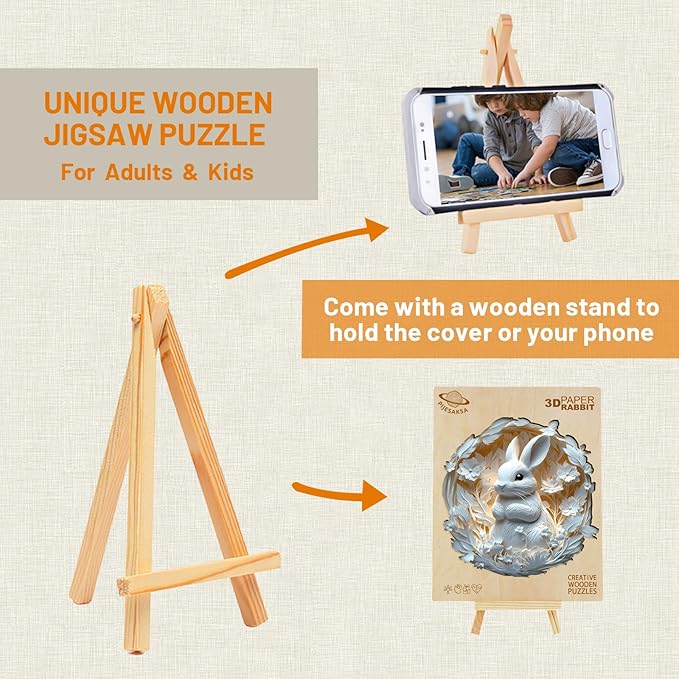 Wooden Puzzles for Adults, Bunny Puzzle, 3D Visual Effect Paper Rabbit Puzzle, Wood Puzzles Adult, Unique Animal Shape, Birthday Gifts for Friends, Home Decor (L-13.4 * 13.1in-290 pcs)