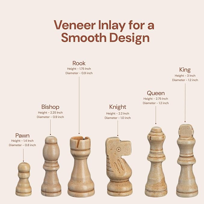 15" Wooden Chess Sets - Board Game with 2 Extra Queens | Wooden Chess Board Set | Chess Sets for Adults & Kids