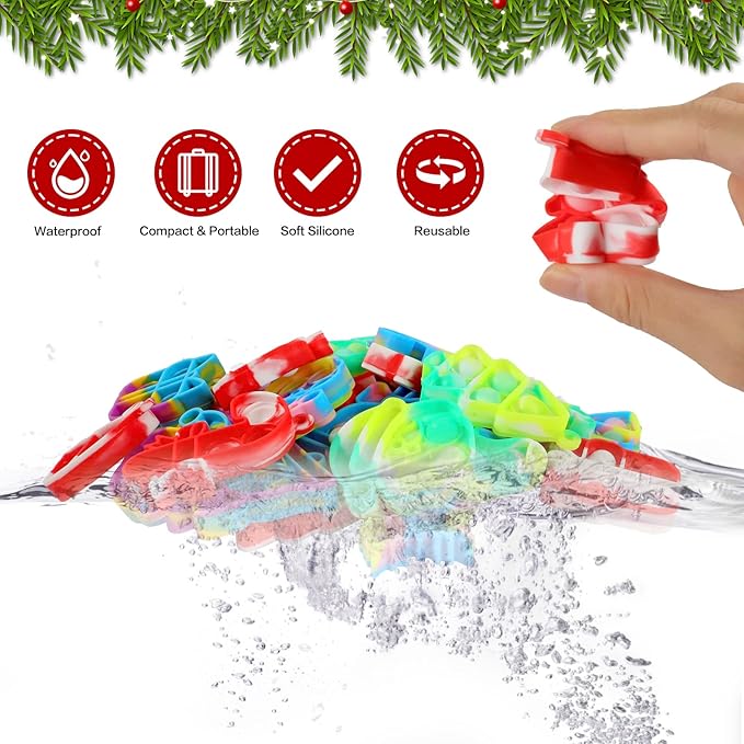 32Pcs Christmas Mini Pop Fidget Toy Pack for Kids Girls Boys Toddlers Christmas Stocking Stuffers Party Favors Gifts Stress Relief