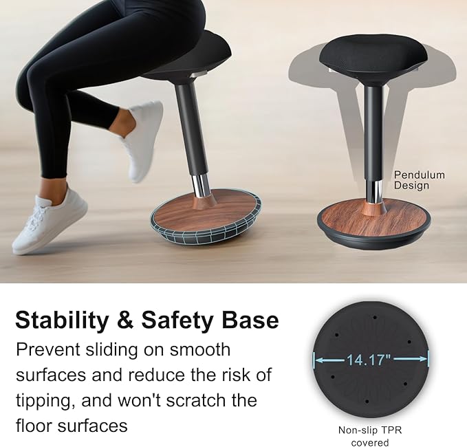 Wobble Stool - Adjustable Height Standing Desk Chair | Sit Stand Stool with 360-Degree Non-Slip Swivel Base|for Home,Office and Classroom(Walnut)