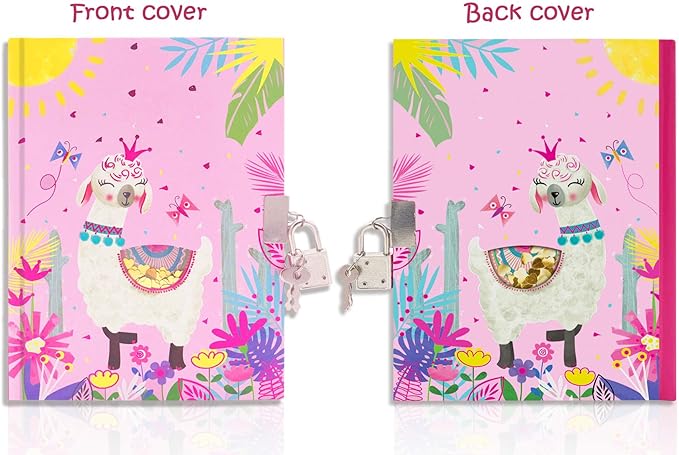 GINMLYDA Girls Diary with Lock for Kids, Alpaca Diaries 7.1x5.3 Inches 160 Pages Girl Journal Secret Cute Notebook with Lock and Key for Little Kid Writing Drawing Gift for Pre school Age 6,8,12