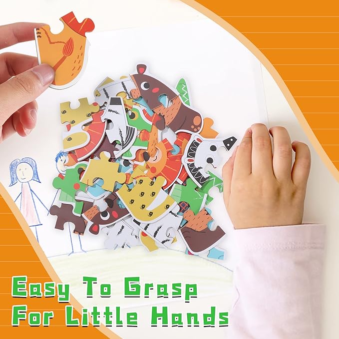 FLYINGSEEDS 6 Packs Wooden Jigsaw Puzzles for Toddlers, Wildlife Animals Shaped Puzzles for Beginners Ages 1-3, Montessori Learning Toys Preschool Educational Activity for Kids Ages 2-5