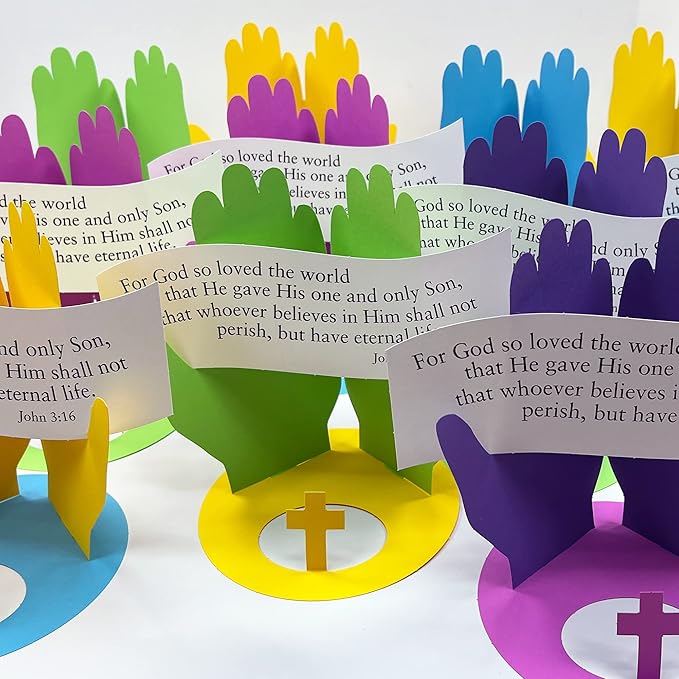 FreshCut Crafts John 3:16 Punch-Out 3-D Paper Kit, 12 Colorful Tabletop Displays Bible Craft for Kids Ages 5 & Up, Perfect for Sunday School, Church Activities, Homeschooling, Classroom Decor