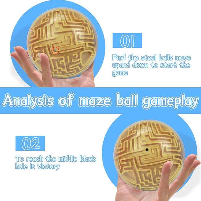 2 Pack 3D Puzzle Maze Ball Magic Brain Teasers Games Memory Sequential Puzzle Cube Balls Educational Toys for Kids Teen & Adults Birthday Christmas Stocking Stuffers Gifts, Hard Challenges