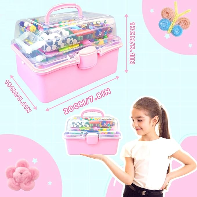 ZEIZHUBN Arts and Crafts Supplies for Kids Crafts Kit with Pipe Cleaners DIY Crafts for Kids Art School Supplies Materials All in Crafting Box Craft Supply Set Gifts for Kid Girls Boys Age 4-8, 8-12